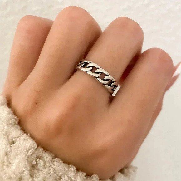 Jewelry - 925 Sterling Silver Chunky Chain Link Ring Minimalist Curb Chain Ring